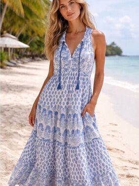 Calypso St. Barths long white and blue tunic